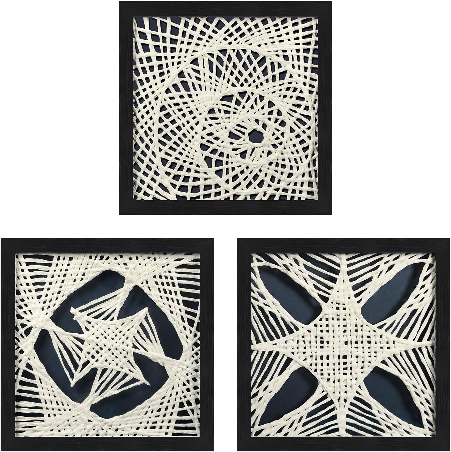 FOLKOR Abstract Framed Wall Art for Modern Home Office, 3 Pack 12" Rice Paper Black and White Wall Decor for Living Room Bedroom Entryway, Geometric Wall Hanging Shadow Box Artworks Accent Gift