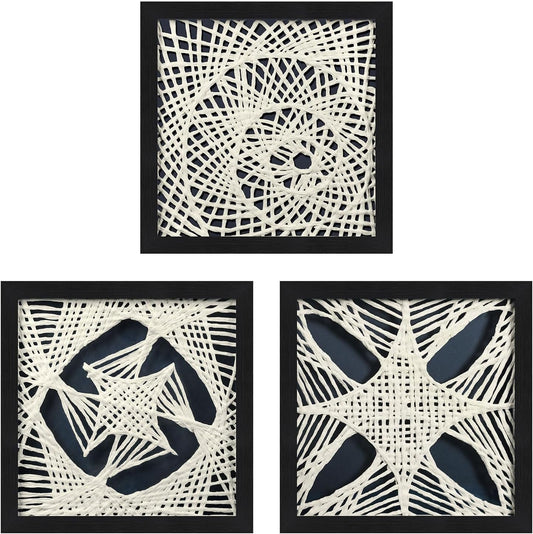 FOLKOR Abstract Framed Wall Art for Modern Home Office, 3 Pack 12" Rice Paper Black and White Wall Decor for Living Room Bedroom Entryway, Geometric Wall Hanging Shadow Box Artworks Accent Gift