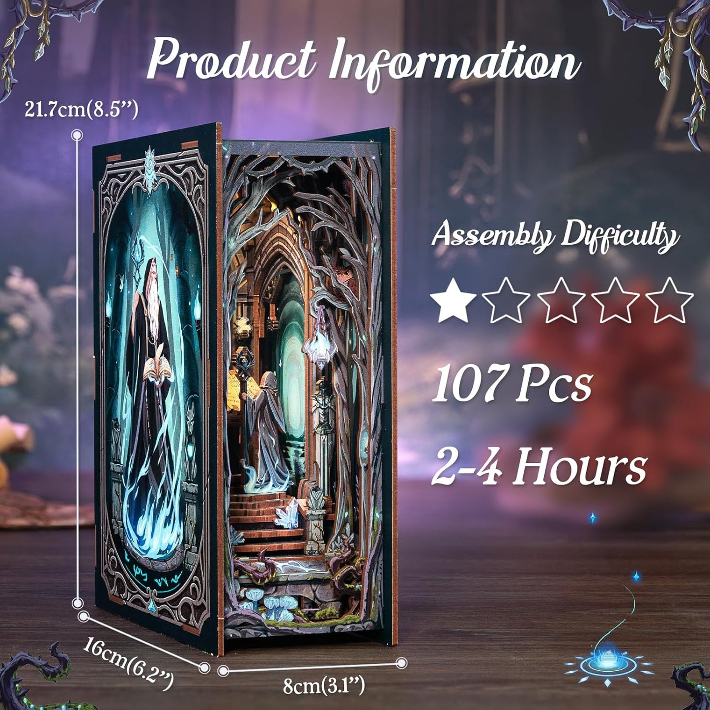 Cutefun Book Nook Kit, DIY Miniature House Booknook Kit for Adults and Teens, DIY Dollhouse Bookshelf Insert with LED Light, Gifts for Family and Friends (The Gate of Wonderland)