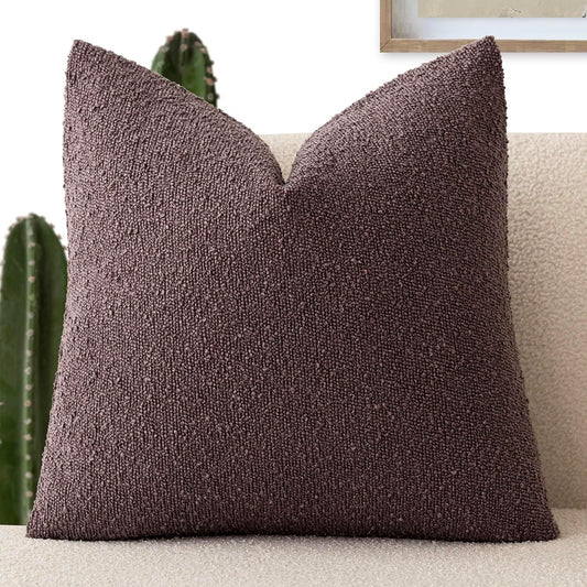 Foindtower Decorative Textured Boucle Throw Pillow Covers Accent Solid Pillow Cases Neutral Soft Cozy Couch Cushion Case for Chair Sofa Bedroom Living Room Home Decor 26x26 Inch,1PC,Dark Purple