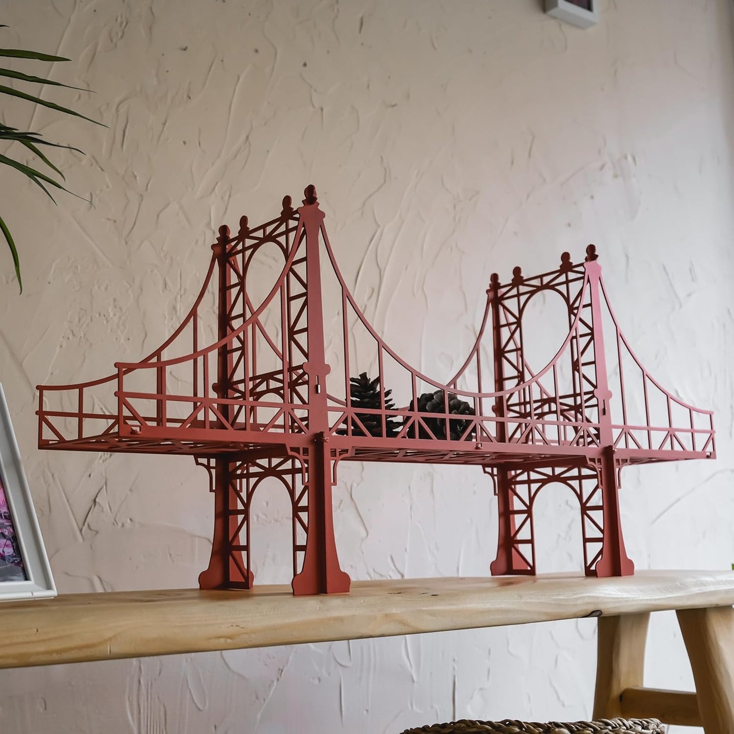 Metal Bridge Shelf – Iron Floating Shelf for Wall or Desk Use – Decorative Storage Rack for Books, Plants & Home Decor – Wall-Mounted or Tabletop Display (Manhattan Red)