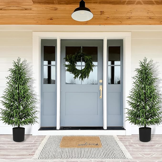5FT Artificial Topiary Trees for Outdoor Front Porch Décor, Real Touch Norfolk Pine Tree, UV Rated Fake Potted Plants for Indoor and Outdoor Use