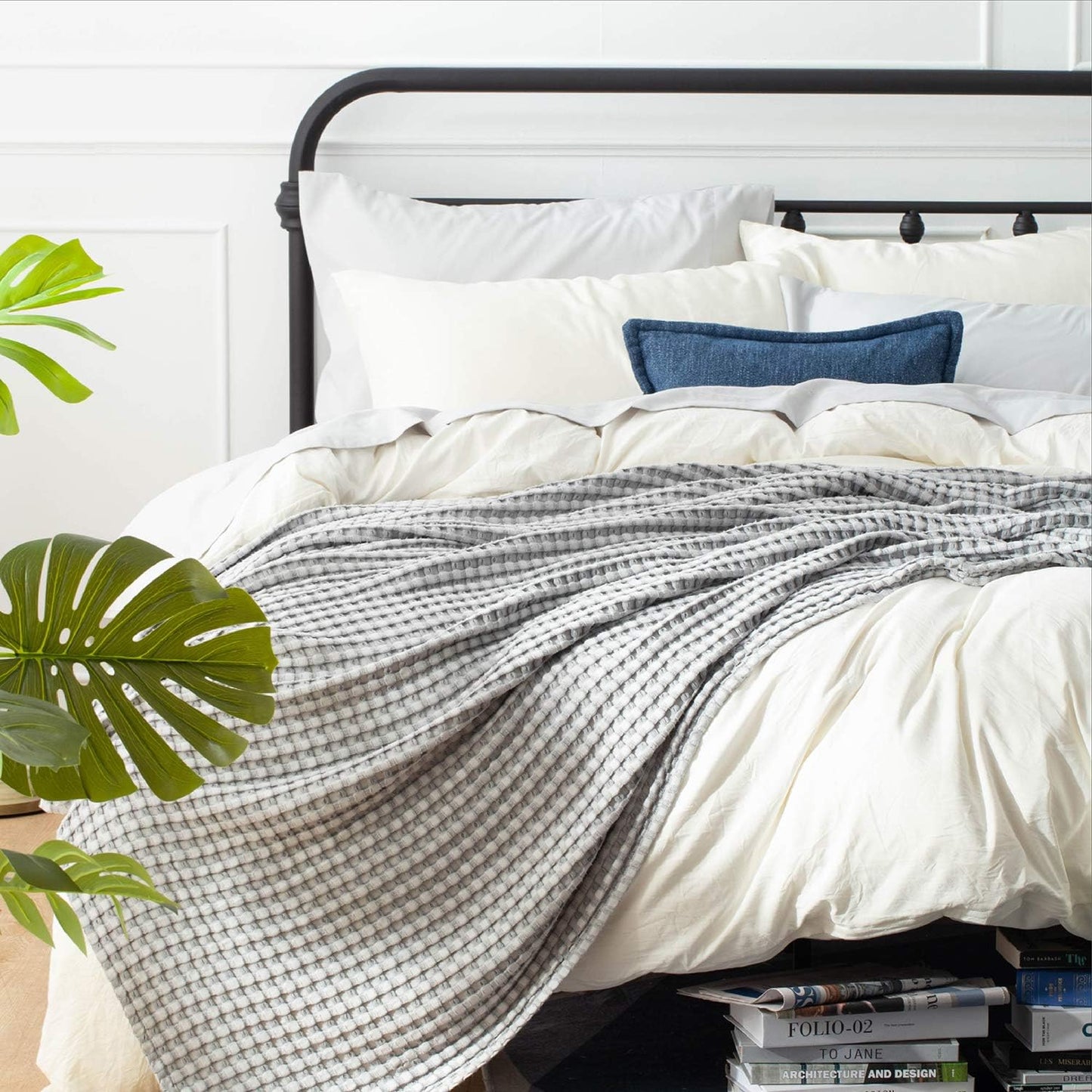 Bedsure Cooling Cotton Waffle King Size Blanket - Lightweight Breathable Summer Blanket of Rayon Derived from Bamboo for Hot Sleepers, Luxury Throws for Bed, Couch and Sofa, Grey, 104x90 Inches