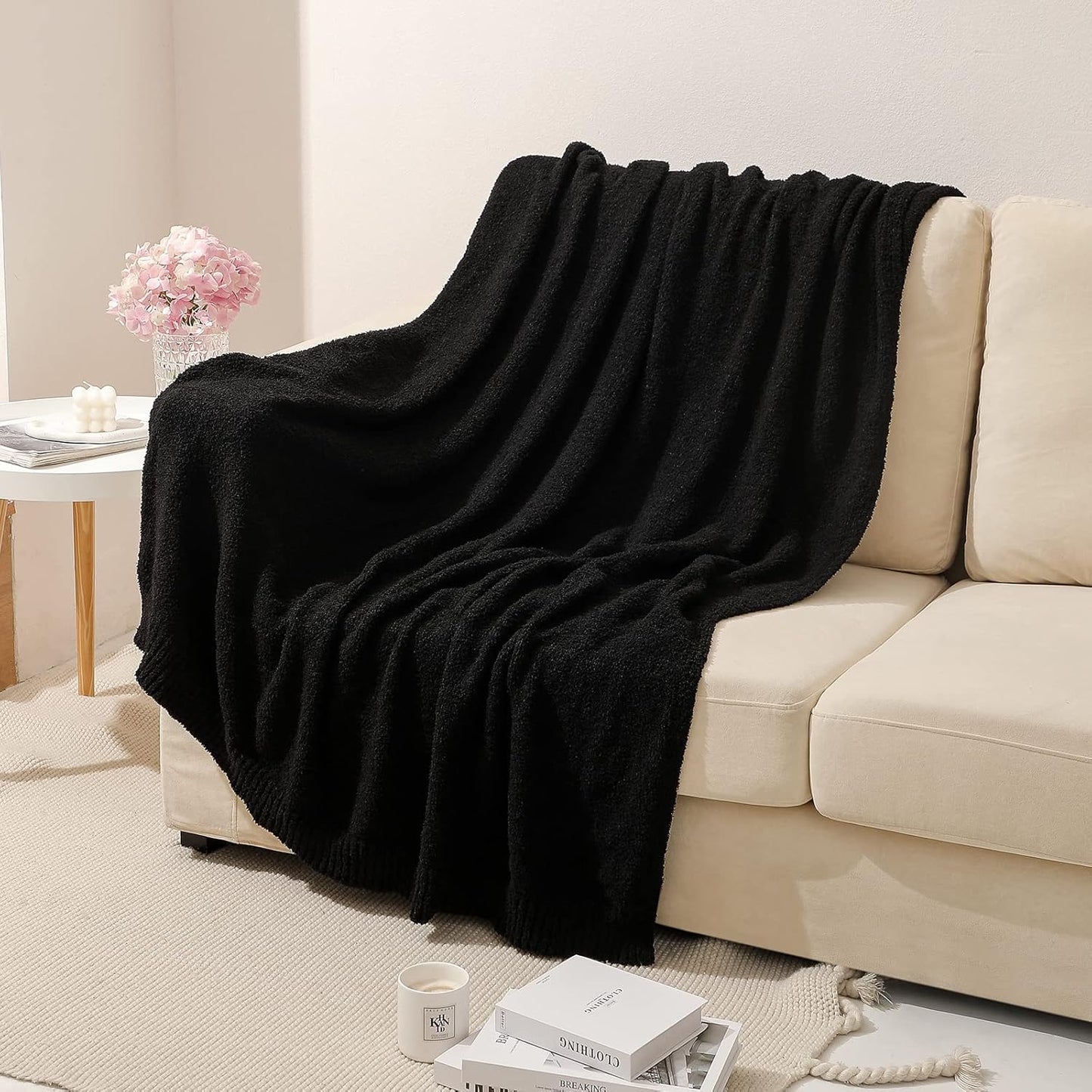 bearberry Super Soft Fluffy Throw Blanket Lightweight Cozy Warm Throw Blankets for Couch Bed Sofa All Season (Black, 53”x71”)