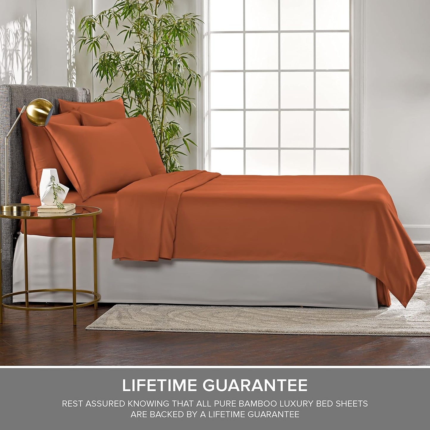 Full Sheets by Pure Bamboo, Genuine 100% Organic Viscose Derived from Bamboo Bed Sheet Set, Luxuriously Soft & Cooling, Double Stitching, Lifetime Quality Promise (Full, Terracotta)