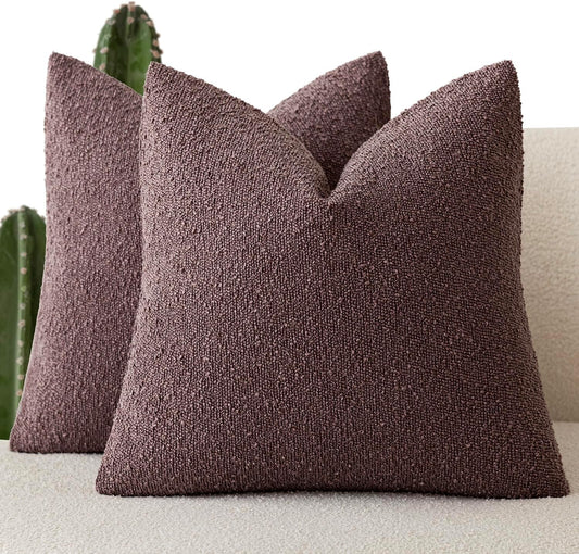 Foindtower Pack of 2, Decorative Textured Boucle Throw Pillow Covers Neutral Accent Solid Pillow Cases Cozy Soft Couch Cushion Case for Chair Sofa Bedroom Living Room Home Decor 22x22 Inch Dark purple