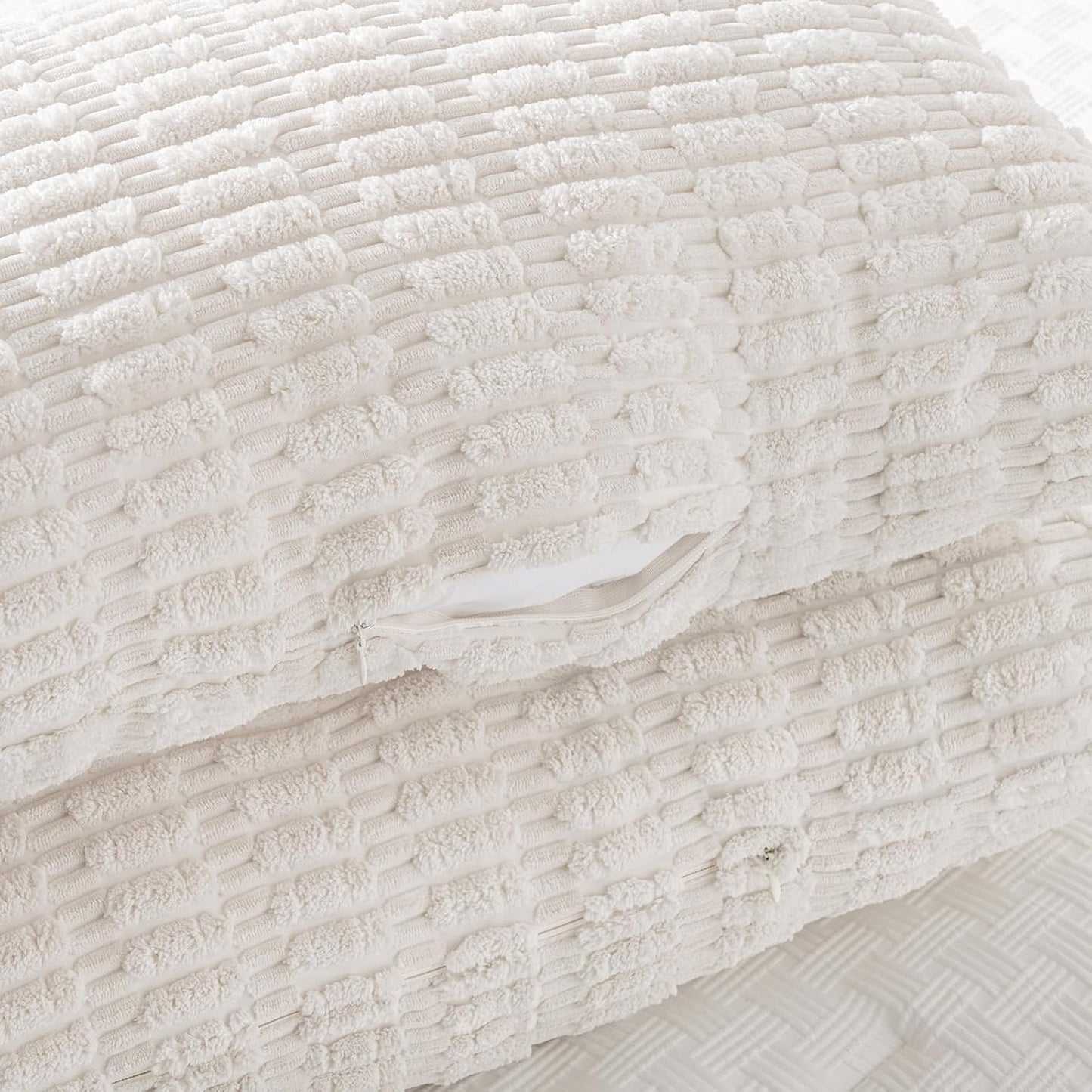 Fancy Homi Cream Boho Long Body Lumbar Decorative Throw Pillow Cover 14x36 Inch for Bed Couch Bedroom Bench, Soft Corduroy Rectangle Solid Pillow Case 35x91 cm, Rustic Farmhouse Room Decor