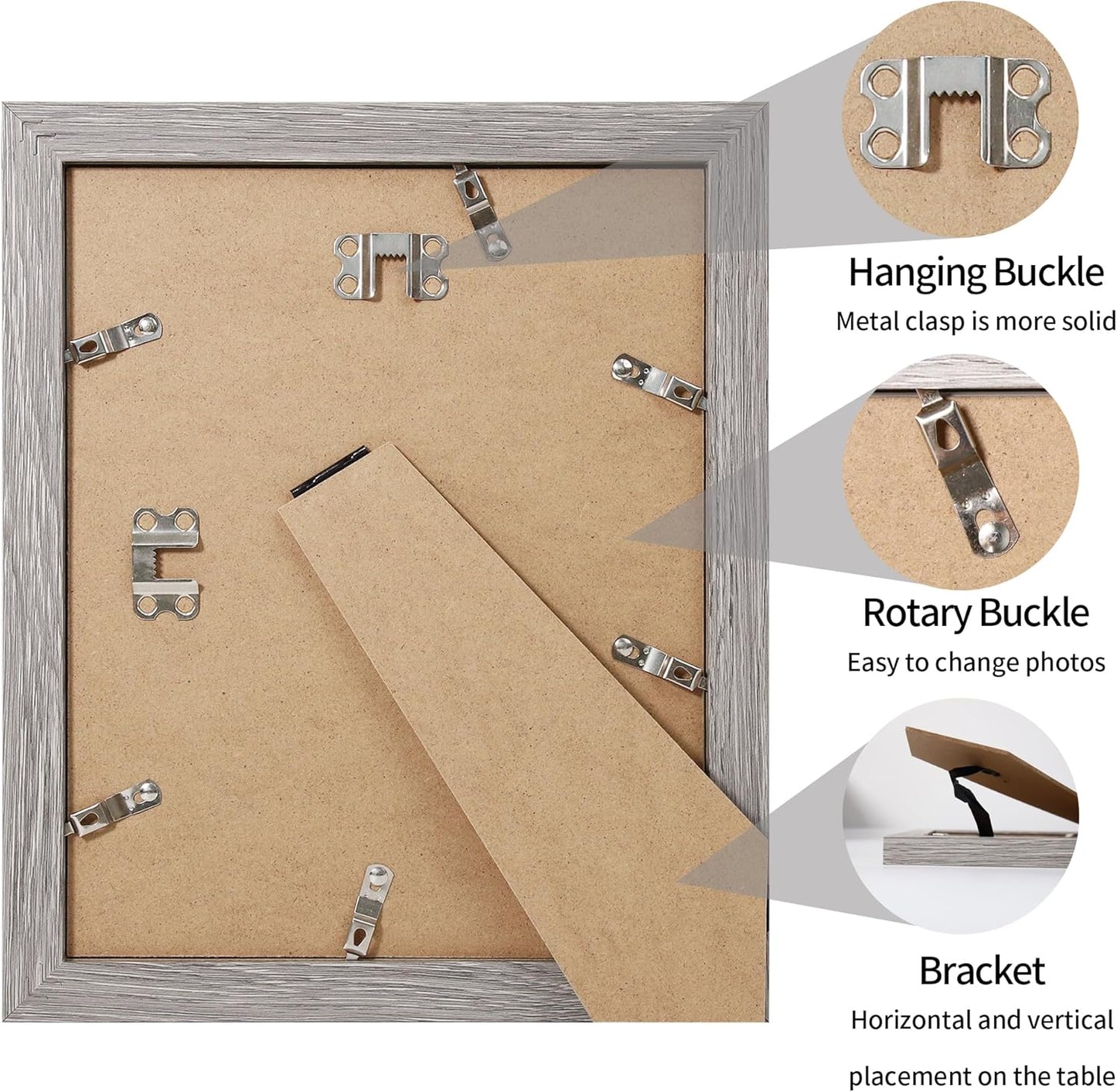 iRahmen 8x10 Picture Frame Set of 2, Wood Gray Photo Frame with HD Real Glass, Display Pictures 5x7 with Mat or 8 x 10 withour Mat for Tabletop or Wall Mounting