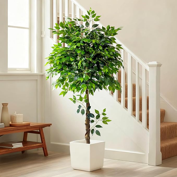 5ft Artificial Ficus Tree for Home Decor, Faux Silk Plants Faux Plant Fake Silk Trees with Pot for Indoor House Living Room Office Garden