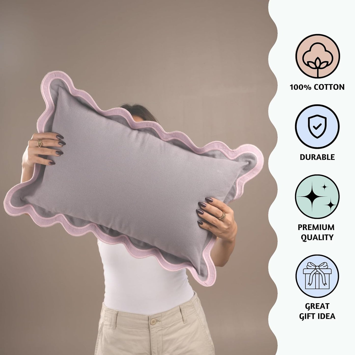 Folkulture Throw Pillow Covers 12x20 Lumbar Pillow Decorative, Set of 2 Couch Pillows for Living Room, Cute Outdoor Pillows, Cotton Boho Throw Pillows for Couch, Scallop Pillow Covers, Lavender Pillow