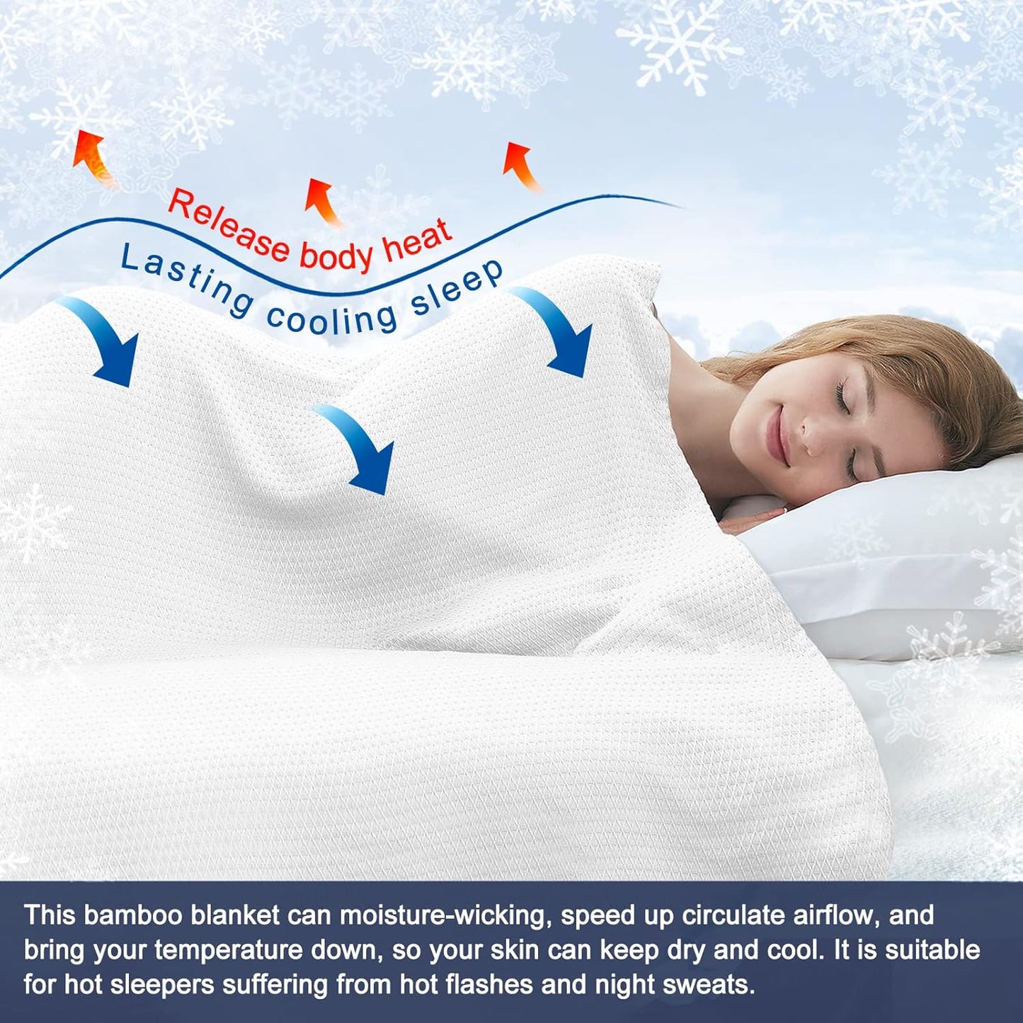 DANGTOP Cooling Blankets, 100% Rayon Derived from Bamboo, Absorbs Body Heat to Keep Cool on Warm Night, Ultra-Cool Lightweight Blanket(90x108 inches, White)