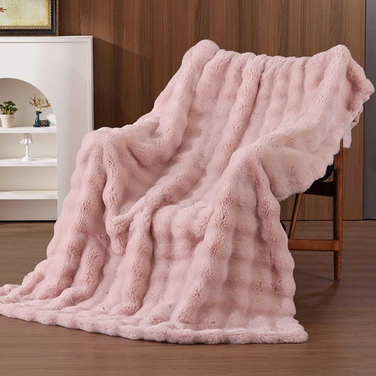 Faux Fur Throw Blanket Light Pink 90x108 Bed Couch