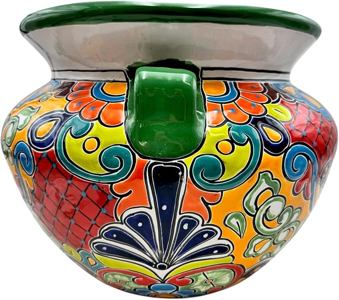 Talavera Michoacana Planter XL Pot Folk Art Multicolor Mexican Pottery Home Decor Hand Painted Garden Indoor Handmade Outdoor 18.5" (Multicolor)