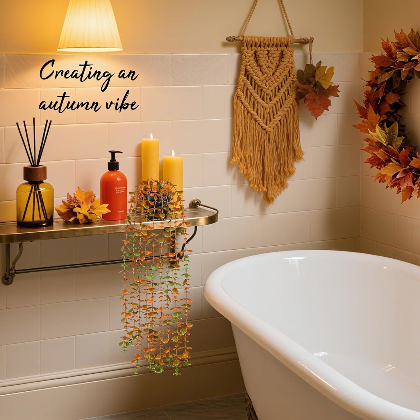 Der Rose 1Pcs Fake Fall Plants Hanging Orange Artificial Potted Faux Eucalyptus Plant Decorations for Fall Thanksgiving Bathroom Table Centerpiece Wall Kitchen Room Decor Indoor and Outdoor