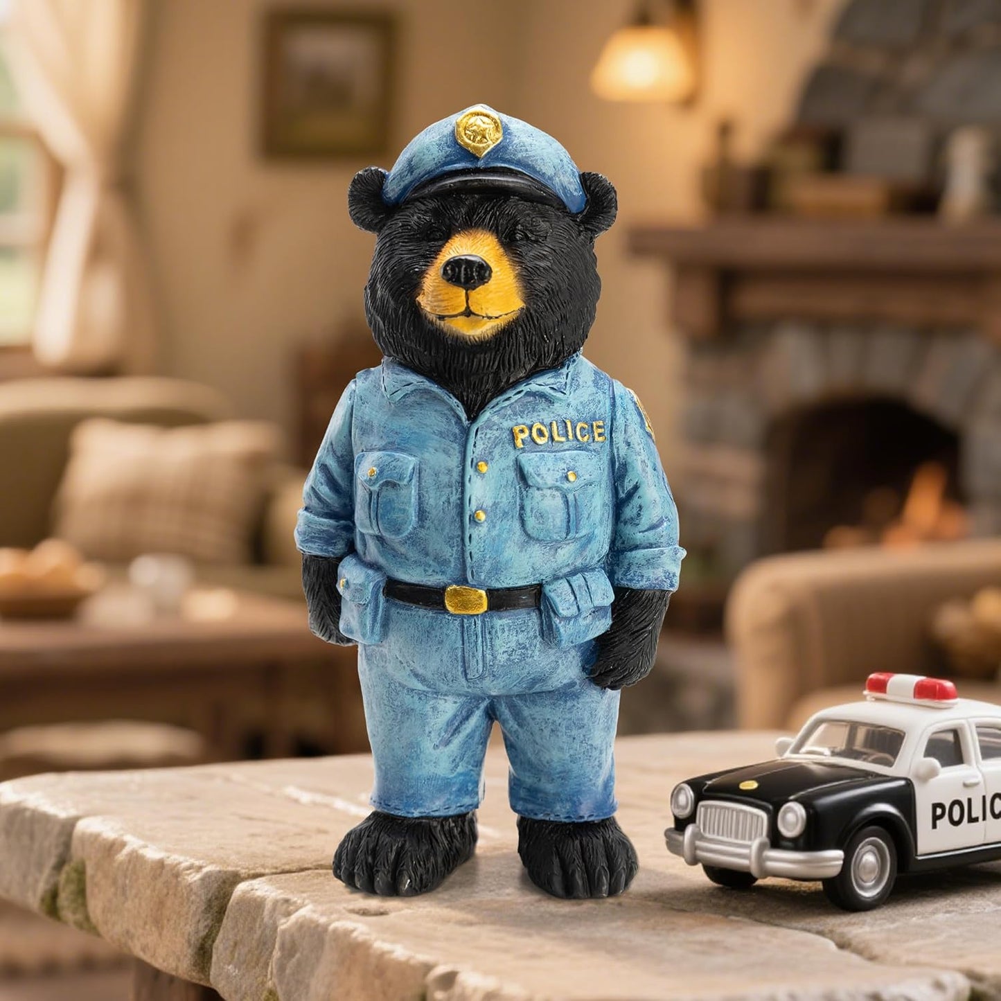 Black Bear Figurine Home Decor Bear Statue,for Office, Desk, and Shelf Decoration,Police Themed Birthday Gifts