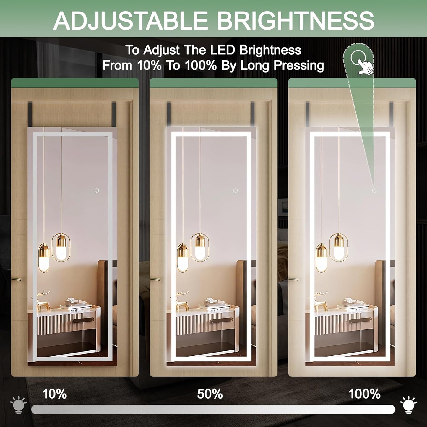 Hasipu LED Door Mirror Full Length, 47 x 18 Inch Full Body Wall Mirror Over The Door Hanging Mirror for Bedroom, Living Room, Cloakroom Right Angle