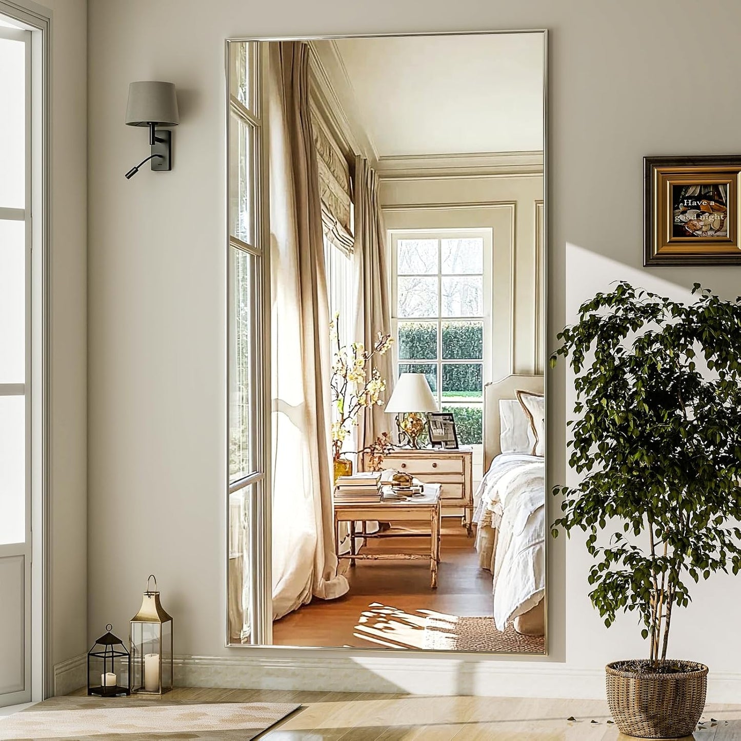 GLSLAND 71"x31" Full Length Mirror Extra Large Hanging or Leaning Rectangle Mirror Aluminum Alloy Thin Frame Bedroom Floor Dressing,Silver