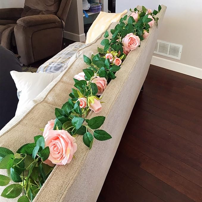 UKELER 2 Pack Artificial Flowers Garland Total 14FT Pink Rose Vines Hanging Flower Plants for Home Garden Party Outdoor Ceremony Wedding Arch Floral Decor
