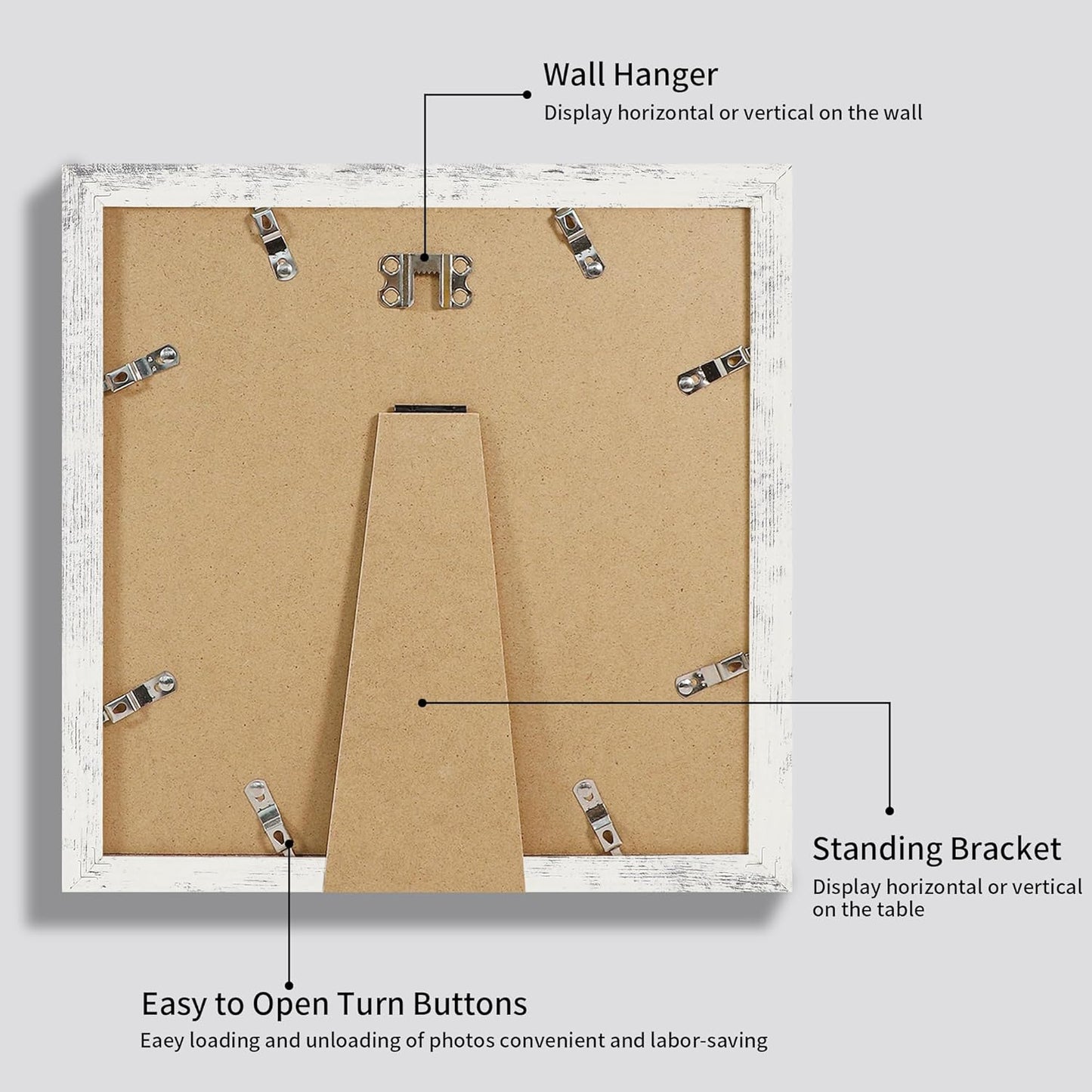 iRahmen 12x12 Picture Frame Set of 4 with Tempered Glass, Display 10x10 Pictures with Mat or 12 x 12 Without Mat, Wooden Photo Frames for Tabletop Display and Wall Mounting