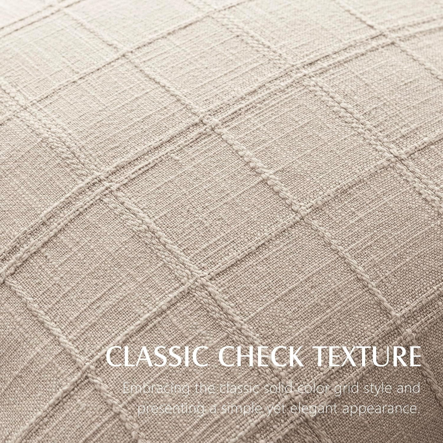 Foindtower Set of 2 Decorative Linen Check Throw Pillow Covers Neutral Farmhouse Vintage Cushion Covers Modern Boho Home Decor for Sofa Chair Couch Bedroom Living Room,26×26 Inch,Natural Linen