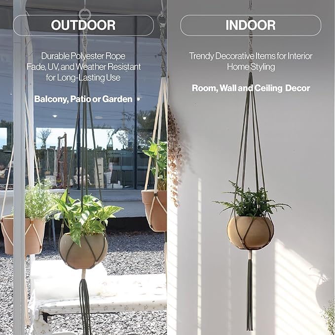 Macrame Plant Hanger Polyester Rope 42 Inch Outdoor Indoor Adjustable Hanging Planter for up to 10 Inch Plant Pot Modern Boho Home Decor (1, Forest Green/Ivory)
