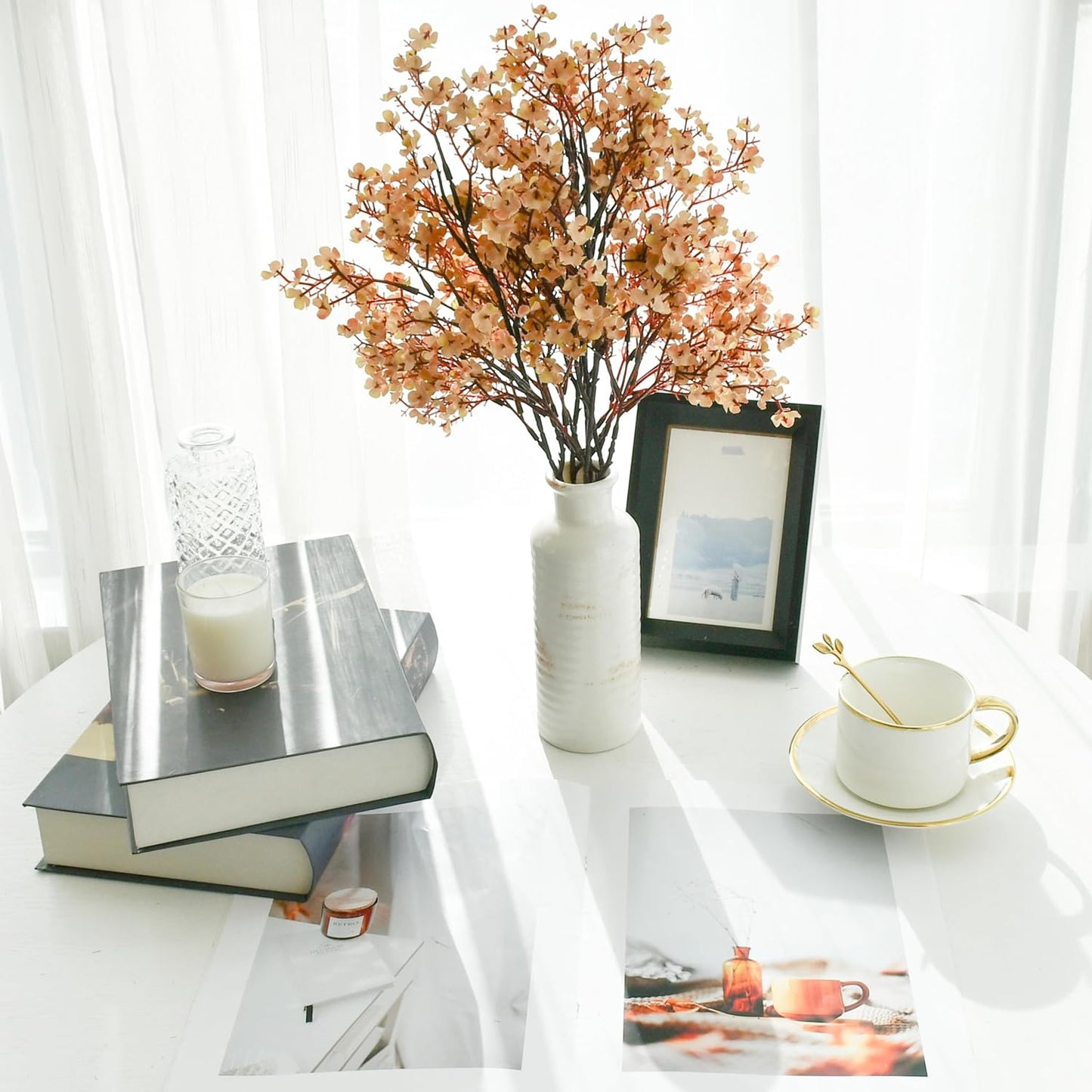 Mandy's Light Brown Artificial Baby’s Breath Flowers 15 Bundles Silk Gypsophila with Bendable Stems for Fall Centerpiece Wedding Decor and Table Arrangements