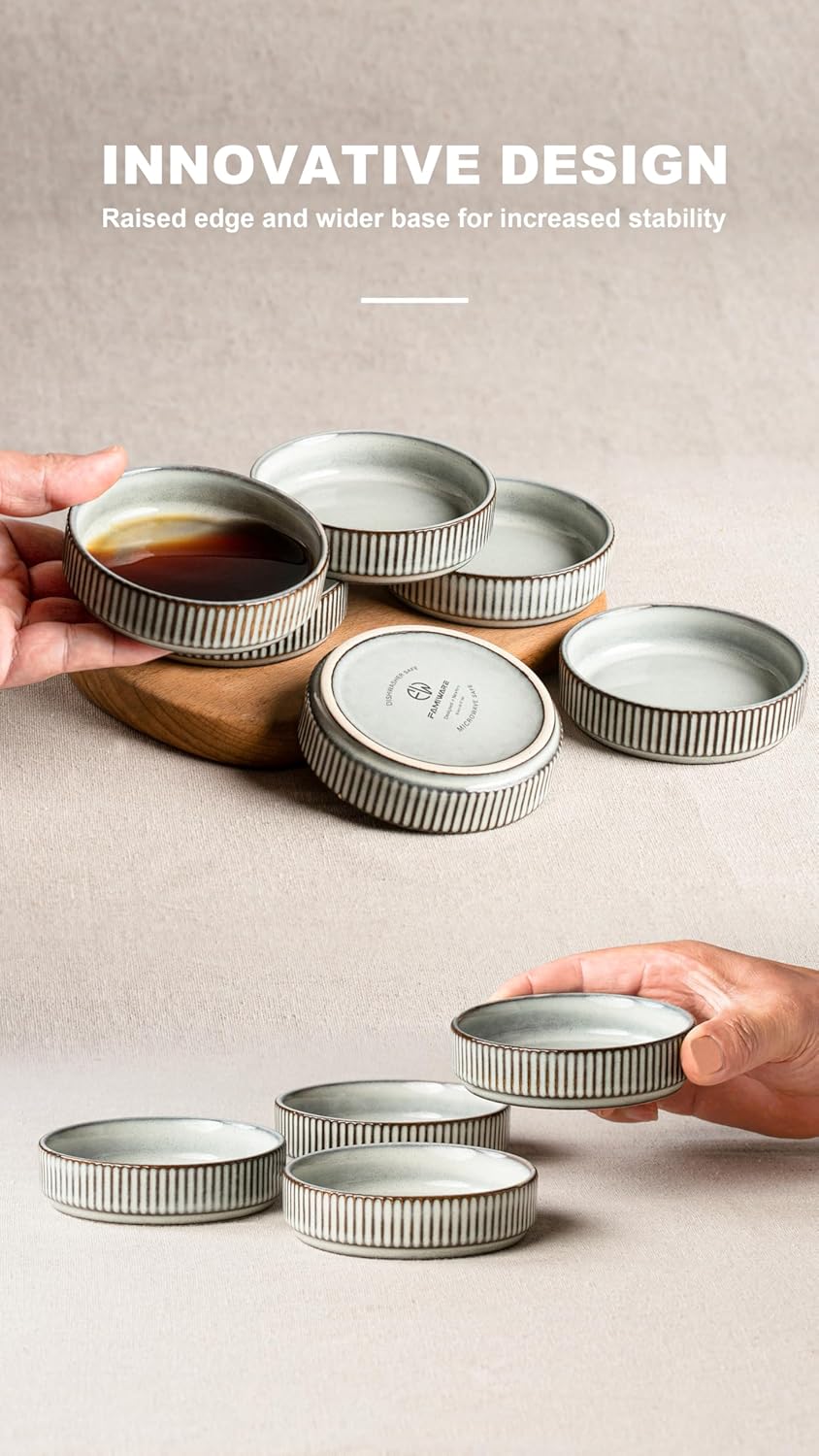 famiware Star Soy Sauce Dish Ceramic Dipping Bowls Set of 6, 4 oz Individual Dip Sauce Cups/Bowls/Dishes/Plates, Small Serving Bowl for Side Dishes, Dessert, Ice Cream, Condiments, Sushi - Smoky Blue