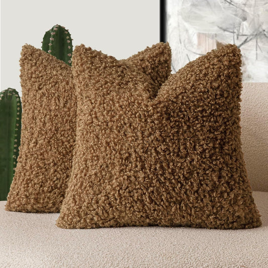 Foindtower 2 Pieces 24x24 Inch Dark Bronze, Faux Fur Throw Pillow Cover Accent Sherpa Furry Pillow Covers Fuzzy Soft Pillowcases Cozy Sheepskin Decorative Fleece Cushion Case for Bed Couch Living Room