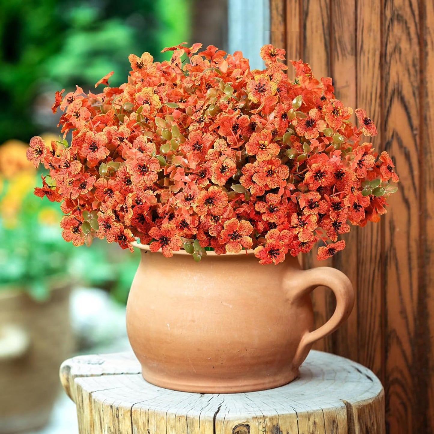 Fall Decor, Fake Mums, Fall Flowers, UV Resistant Artificial Mums for Outdoors, 12 Bundles Faux Mums for Outside, Fall Flower Plants Artificial for Decoration For Home Porch Thanksgiving,Orange Green