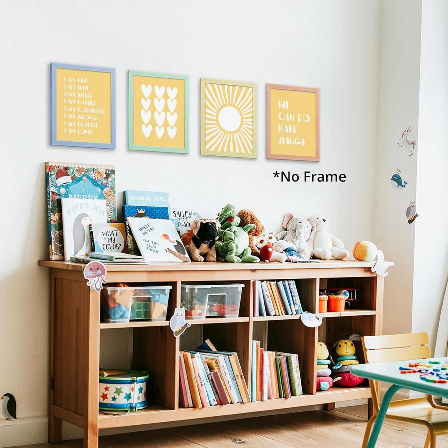 I am Kind Brave Smart Affirmations Yellow Sun Sunshine Hearts Poster Prints for Girls Kids Room Playroom Decor,Girl Nursery Decorations Prints Wall Art Unframed 4pcs 8x10inches,Girls Kids Gifts