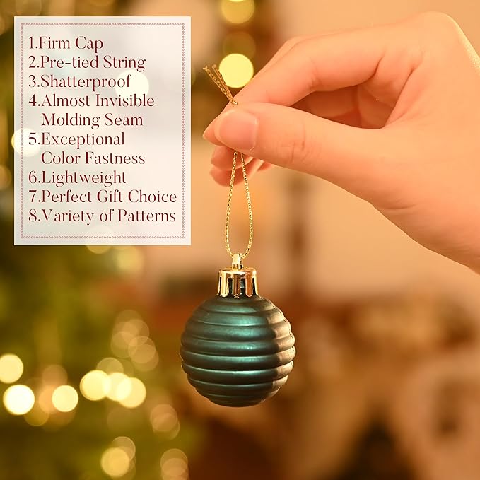 Valery Madelyn 1.57 Inches Small Christmas Tree Decorations Ornament Set for Fall Halloween, 24ct Teal Green and Gold Shatterproof Hanging Ball Ornaments Holiday Party Decor