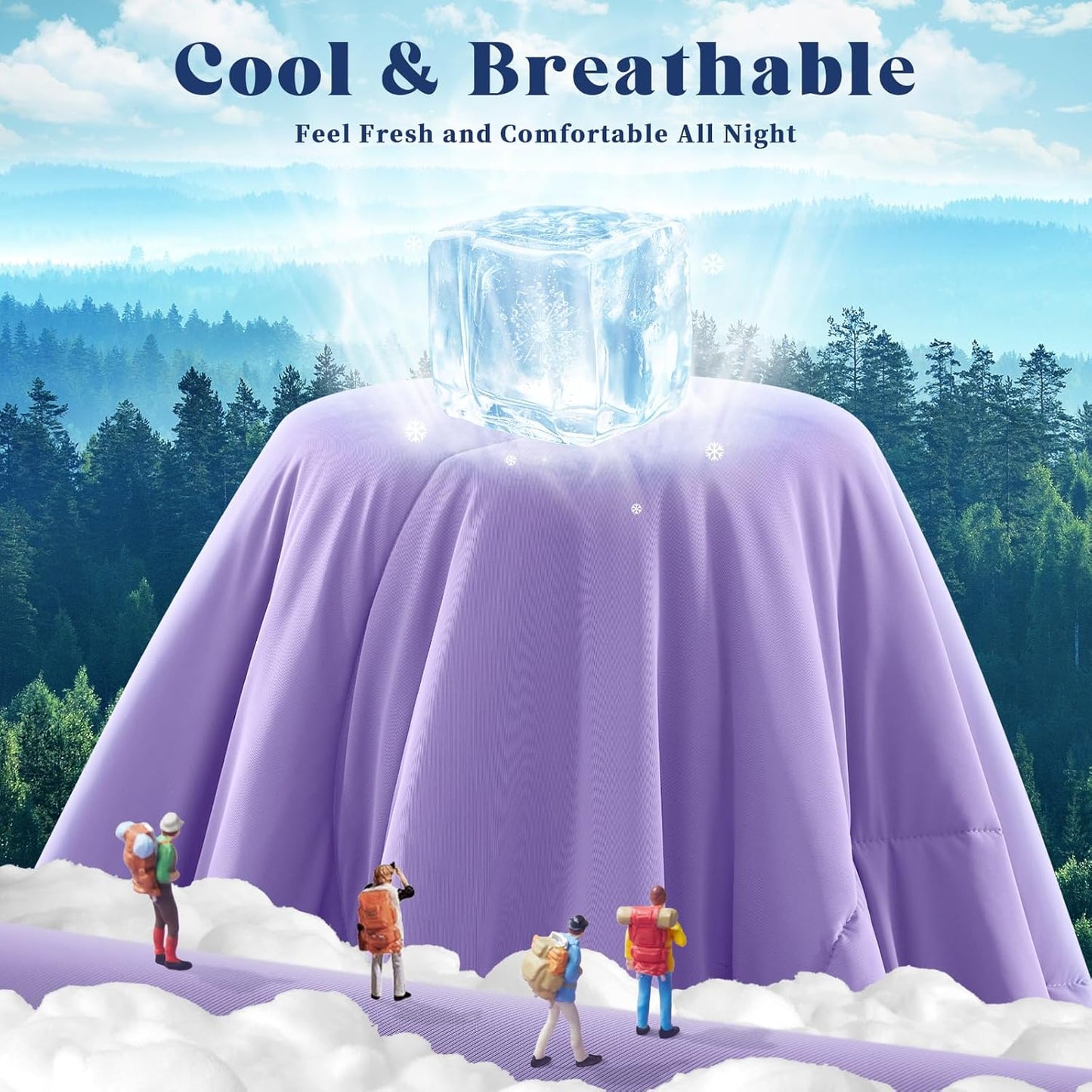 Cooling Comforter Queen Size, Double-Sided Cooling Blanket for Hot Sleepers & Night Sweats, Arc-Chill Q-Max > 0.4 Breathable Ice Blanket, Lightweight Cold Comforter (80''x90'', Purple)