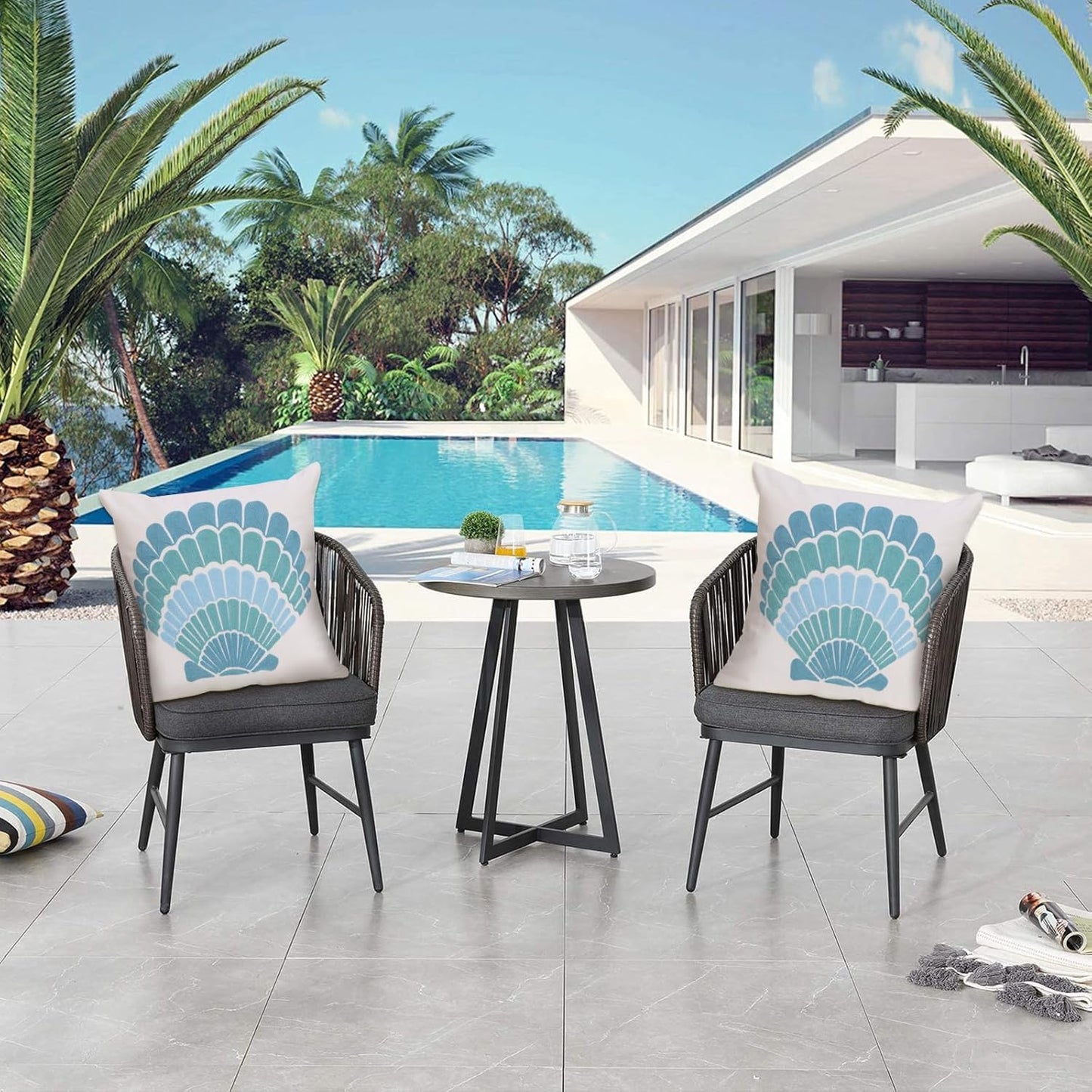 1 PCS Embroidered Throw Pillow Cover Cotton Decorative Square Cushion Cases for Home Sofa Bed and Chair 18 x 18 Inch (Blue Shell-2)