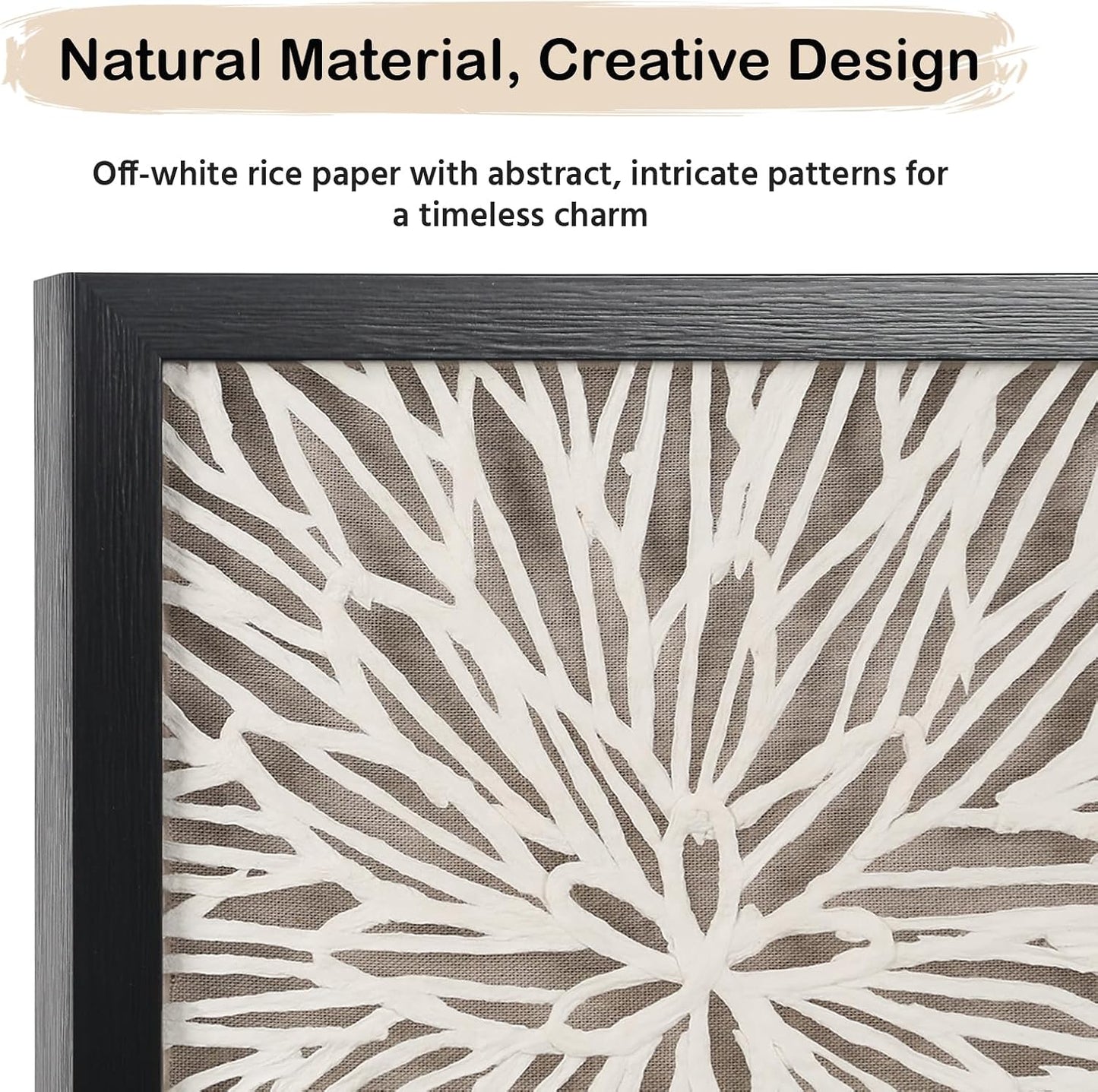 FOLKOR Framed Wall Art Black and White for Rustic Farmhouse Home Decor, 12" Rice Paper Neutral Wall Art Hanging Sculpture, Abstract Floral Artwork for Entryway Fireplace Above Bed Tv Accent