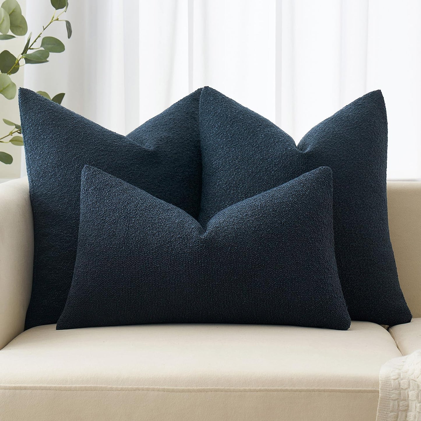 MIULEE 18x18 Inch Decorative Pillow Covers for Couch Bed Set of 2 Textured Boucle Neutral Winter Throw Pillows Navy Blue Accent Solid Cushion Pillowcases Sofa Livingroom Home Decor