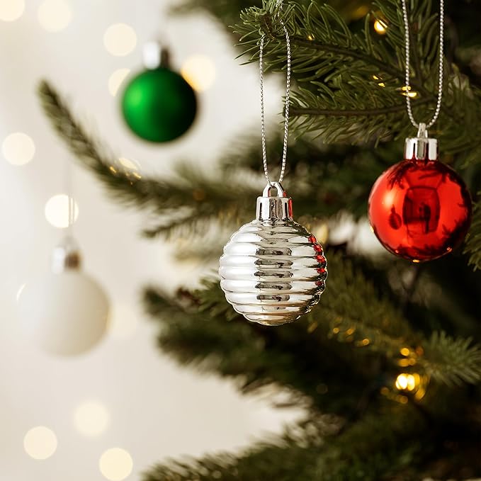 Valery Madelyn 1.57 Inches Small Christmas Tree Decorations Ornament Set for Fall Halloween, 24ct Red Green and White Shatterproof Hanging Ball Ornaments Holiday Party Decor