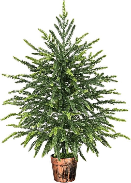2FT Norfolk Pine Tree with Pot - Tabletop Christmas Tree with Real Touch PE Branch Tips for Front Porch Kitchens Home Indoor Outdoor Xmas Decor