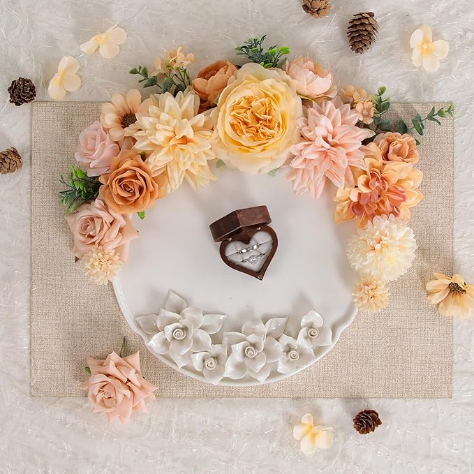 TINGE TIME Fake Flowers Artificial Flowers Peonies Bulbous Chrysanthemum Daisy Hydrangea Sunflower Violets Dahlia Daffodils Epiphyllum Orchid Cherry Blossom Camellia Leyaron (Blush & Champagne)