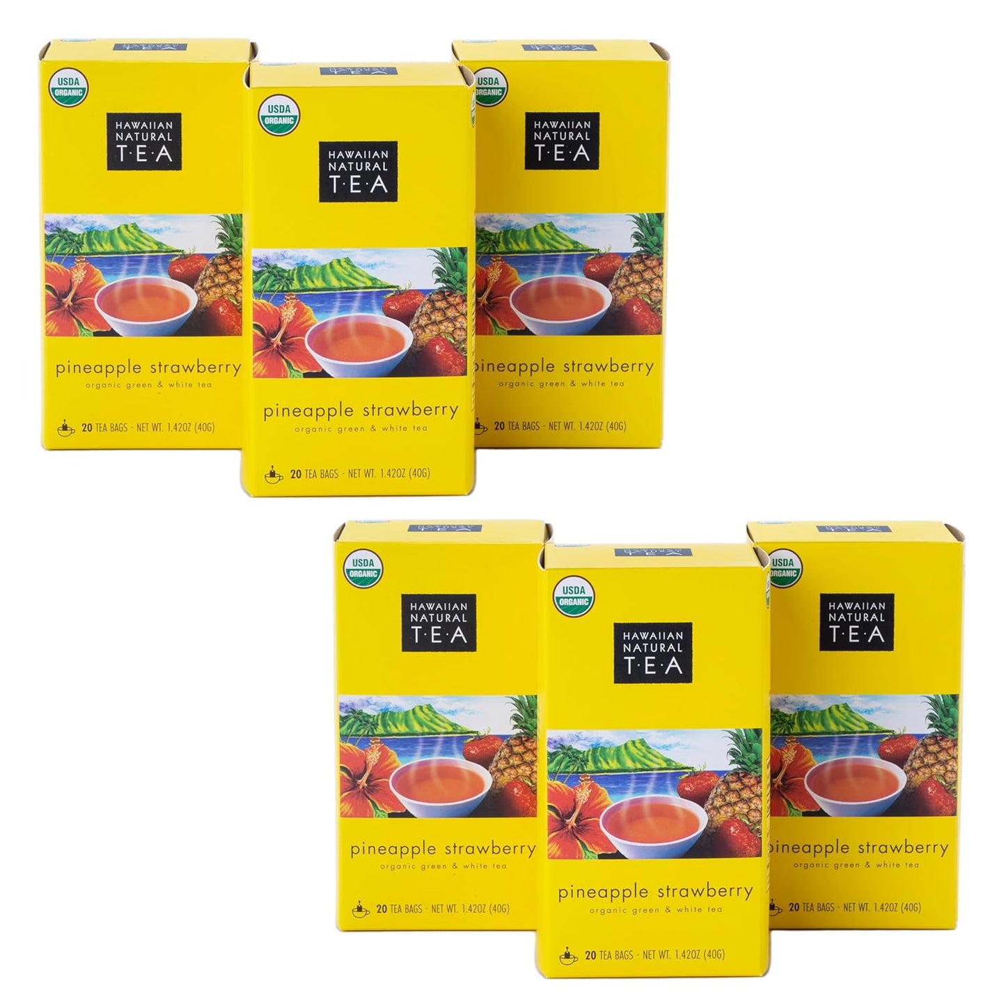 Hawaiian Natural Tea Pineapple Strawberry Flavored Organic Tea - Tropical Fruit Green Tea Blend with White Tea - Perfect Daily Cup & Gift for Tea Lovers - 120 Tea Bags