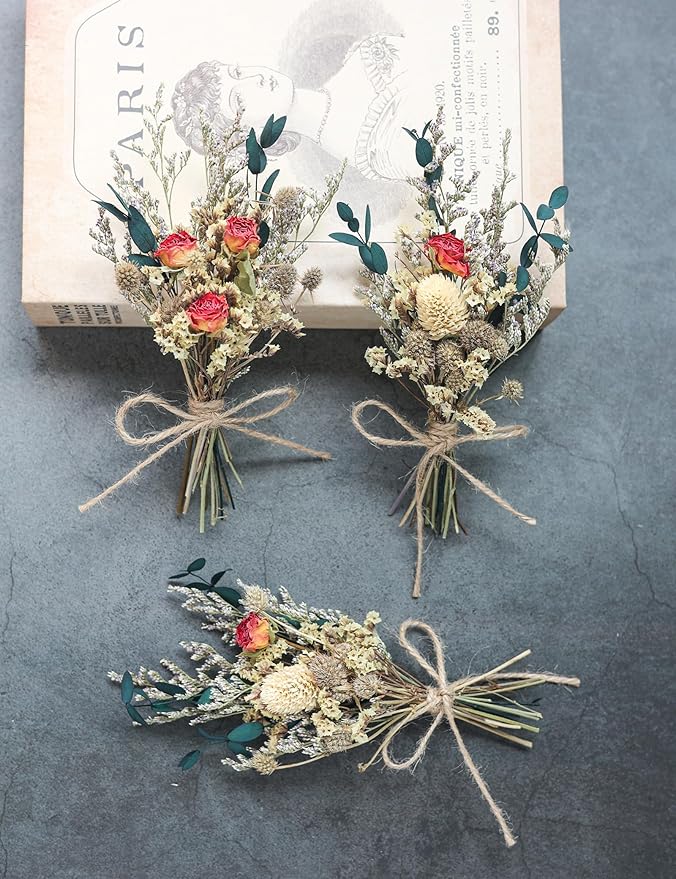 xin's convey Mini Dried Flower Bouquet (Pack of 6), Rose Bouquets, Party Favours, Bohemian Plate Decoration, Birthday Cake Dried Flower Gift Box Companion, Photography Props (Rose)