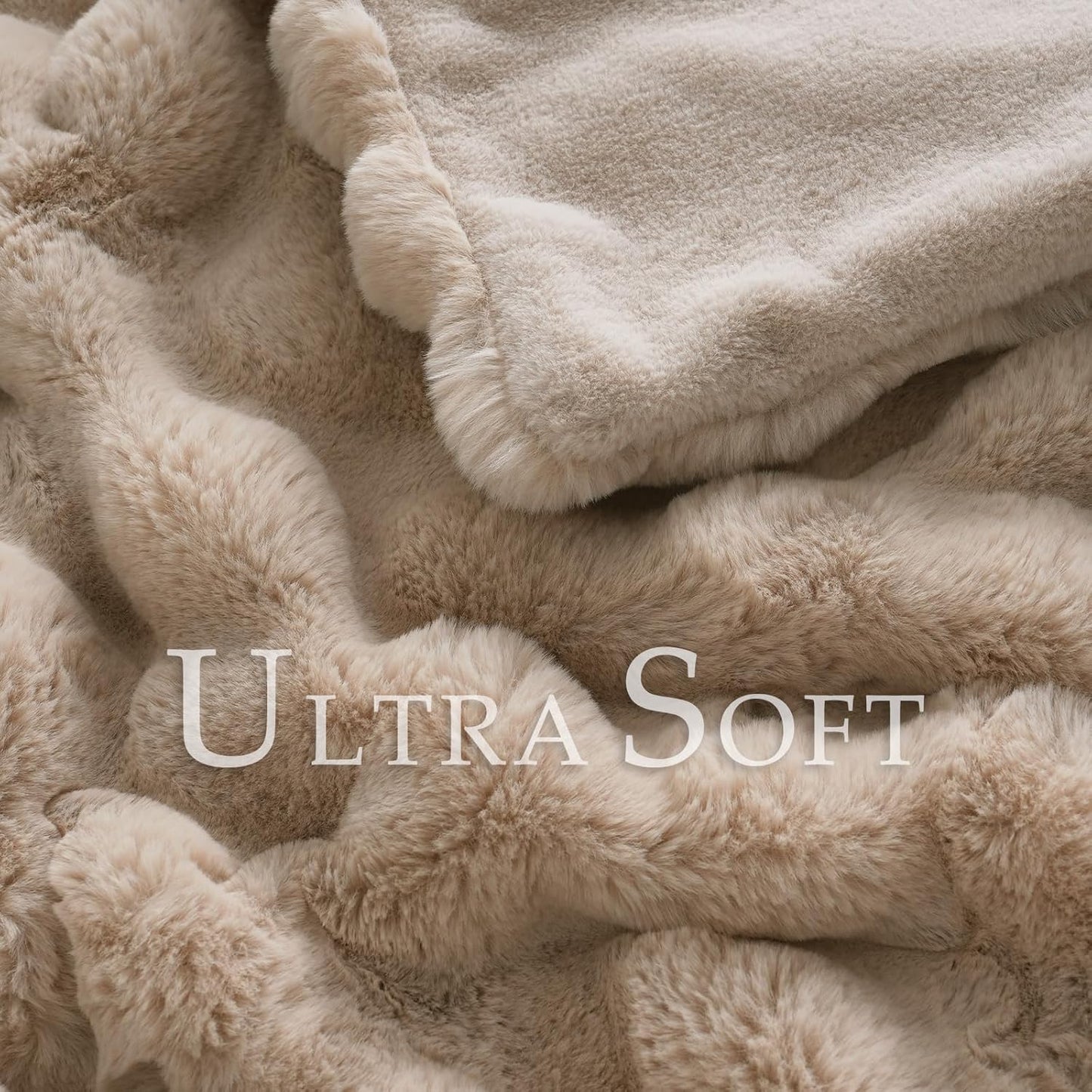 BENVWE Faux Fur Throw Blanket for Couch Bed - Fluffy Soft Thick Bubble Blanket for Living Room Home Decor - Mothers Day Birthday Gifts for Women, Beige, 63" x 80"