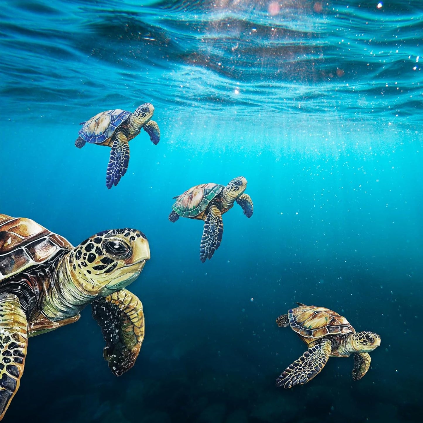 Metal Turtle Wall Decor Outdoor Turtle Coastal Ocean Sea Wall Art Sculptures Hanging Decorations for Bedroom, Living Room, Garden, Fence, Patio Set of 3