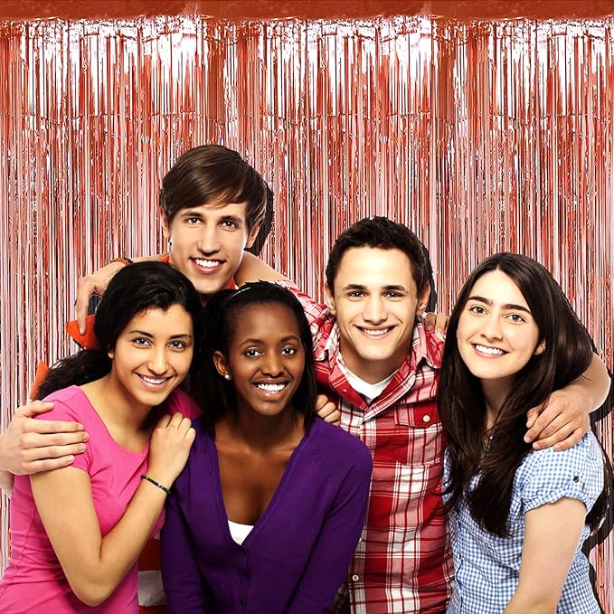 4 Pack Rose Gold Foil Fringe Curtain Backdrop, 3.28Ft x 9.84Ft Metallic Tinsel Foil Fringe Streamers Curtains for Party,