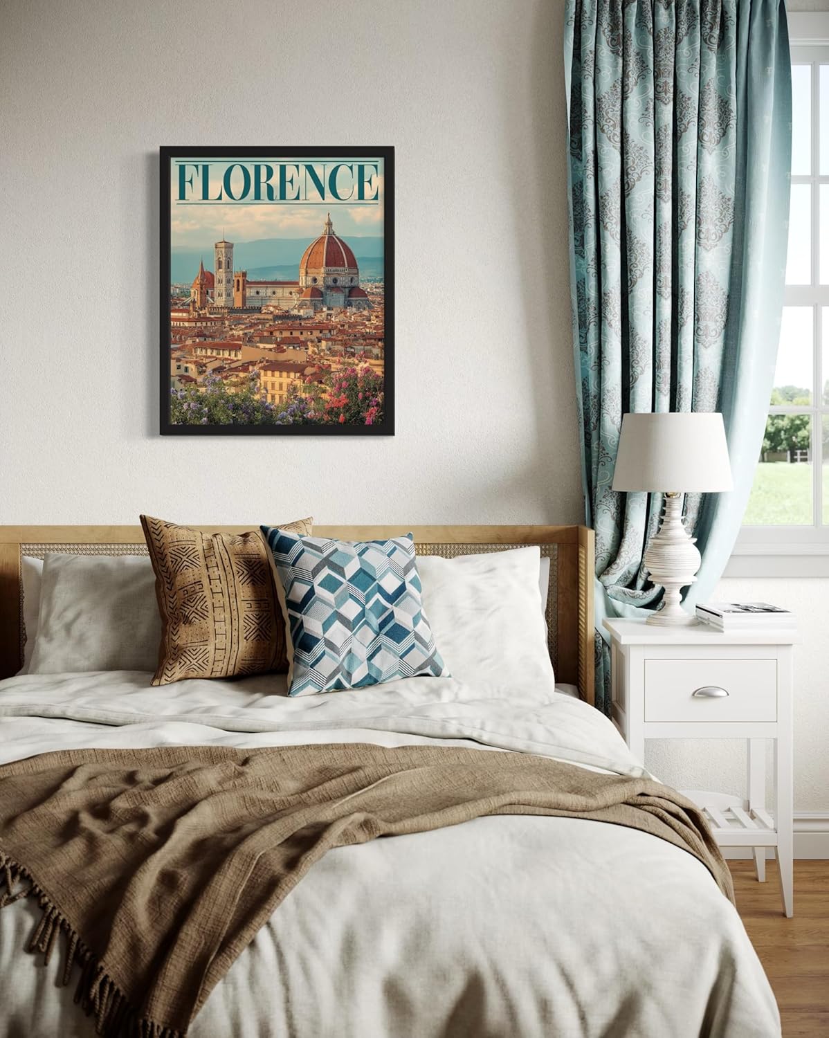 Florence, Italy Art Print Poster, Europe Vintage City Retro Photography Skyline Travel Bedroom Bathroom Living Room Decor 183 (Florence, Italy, 16 x 20 inches, Black Frame)
