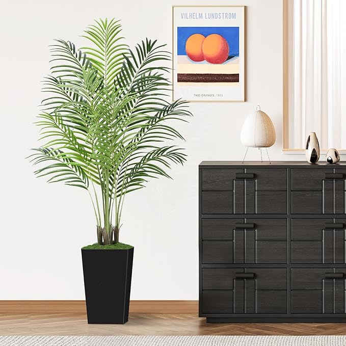 5ft Artificial Palm Tree with Black Planter-Tall Artificial Indoor Plants, Fake Tropical Palm Tree, Faux Silk Plants for Home Office Living Room Bedroom Modern Decor