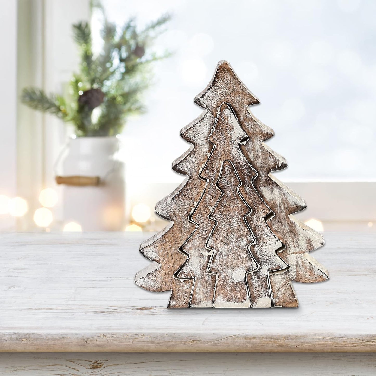 DEMDACO Nesting Trees Whitewashed 8 x 6 Mango Wood Christmas Collectible Figurine