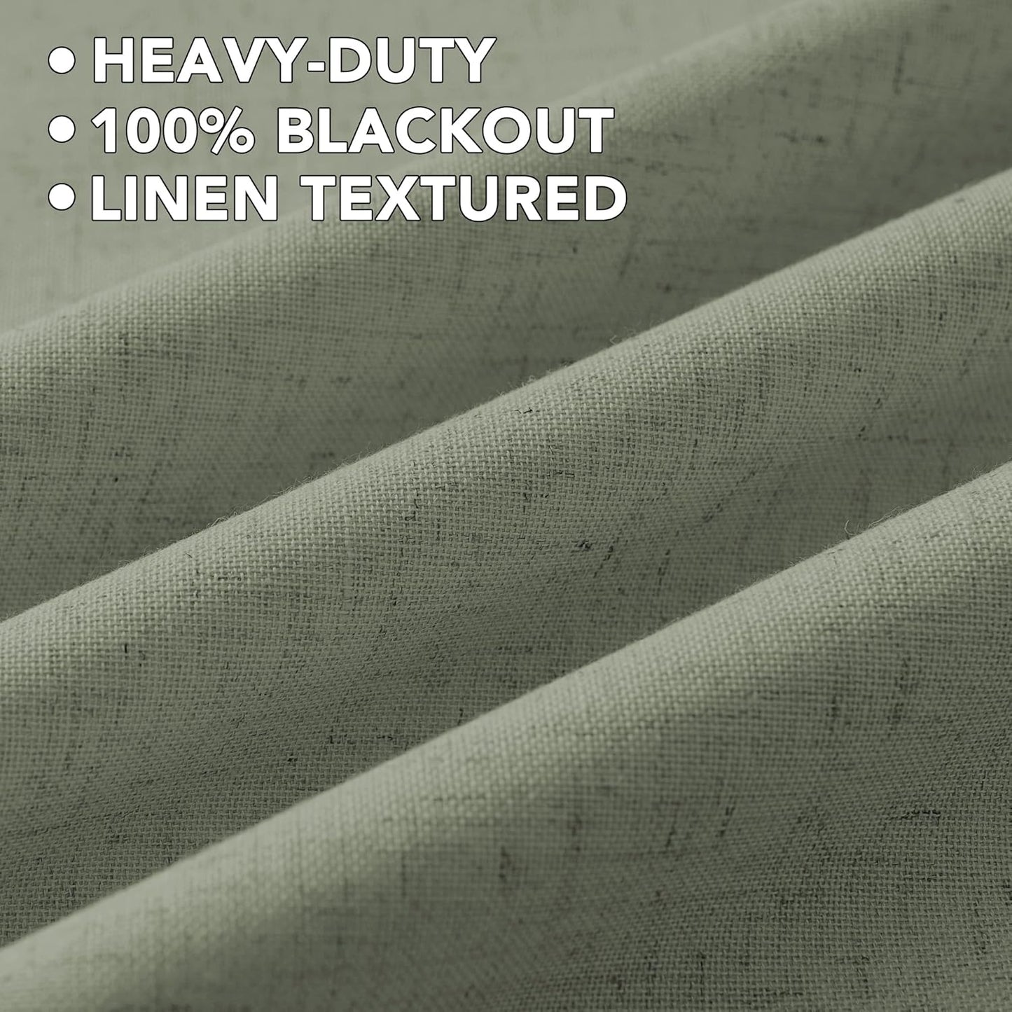 H.VERSAILTEX Linen Curtains 100% Blackout Curtains for Bedroom 84 inch Long Full Light Blocking Nature Linen Blended Window Curtains for Living Room Nickel Grommet (2 Panels, Heathered Dried Sage)