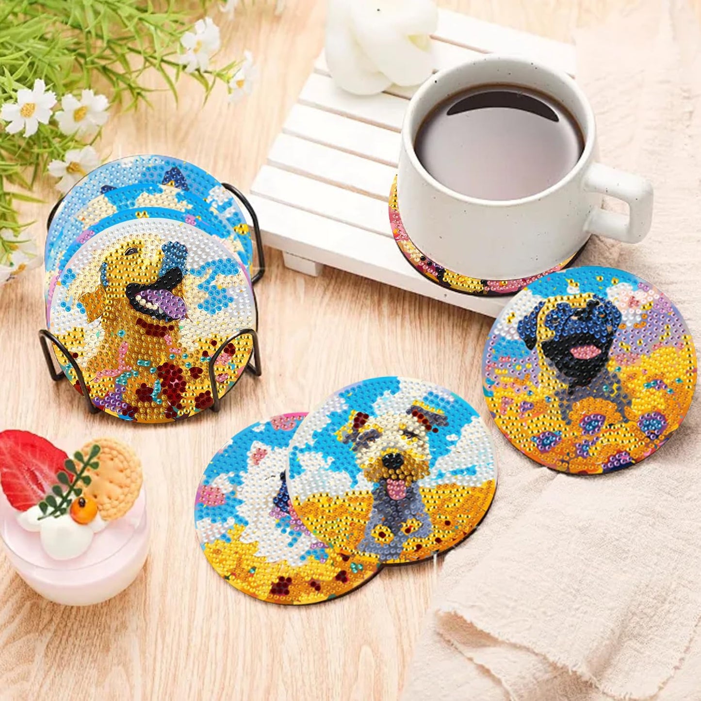 EWJRNSF 10 PCS Diamond Art Coasters Kit, Small Diamond Painting Coasters, Fall Diamond Art Kits for Adults Beginners, Arts and Crafts Supplies Item Sets with Holder Dog