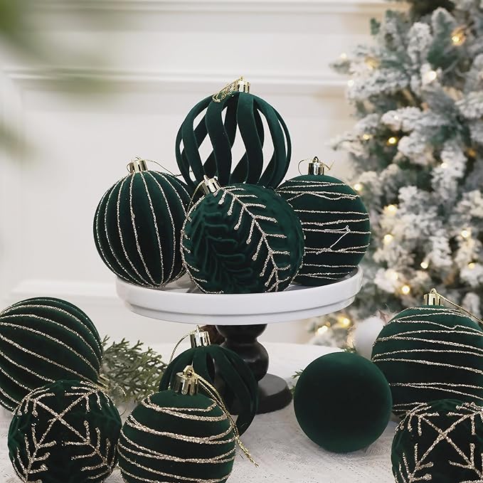 20PCS Velvet Ornaments for Christmas Tree, 2.36INCH Glitter Flocked Christmas Ornaments Decorations Balls Set Decor