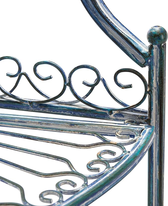 SAFAVIEH PAT5013C Outdoor Collection Abarrane Antique Blue Wrought Iron 4-Tier Corner Shelf